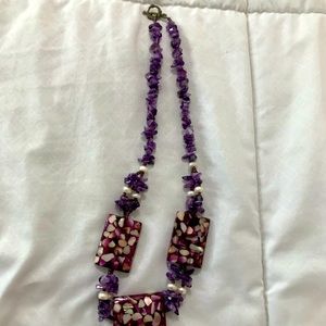 Necklace - purple beads and pearls